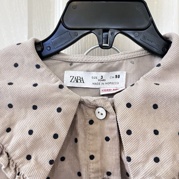 Zara Kids Polka Dot Corduroy Collared Top and Pants Set 2-Pc Beige Girls Size 3 - Picture 6 of 16